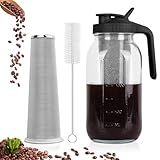 Cold Brew Coffee Maker,64 oz Mason Jar Pitcher with Stainless Steel Filter, Pour Spout Handle Lid, Heavy Duty Glass Airtight & Leak-Proof Pitcher for iced coffee Tea Lemonade