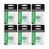 REACH Waxed Dental Floss, Mint, Plaque Remover for Teeth, Shred Resistant, Floss Slides Smoothly, Easy to Use, Waxed, Deep Cleaning Teeth, Oral Care, PFAS Free, for Adults & Kids, 6 Pack, 55 yd