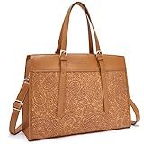 Missnine Laptop Bag for Women 15.6 inch Work Tote Bags PU Leather Professional Computer Briefcase for Office, Business，Brown