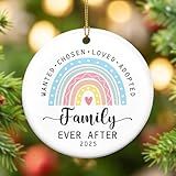 OASSIE Christmas Adoption Day Gifts for Women Men - Ceramic Christmas Ornaments 2025 for Xmas Decorations - New Family Adoption Gifts for Adoptive Parents Mom Dad Children, Family Ornaments for Tree