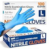 Supmedic Medical Nitrile Exam Gloves, Latex-Free, Powder-Free, Food Safe, Cooking Food Prep, Disposable Gloves, Blue, 100 Pcs (Large)