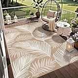 Pauwer Waterproof Outdoor Rug 5x8, Reversible Plastic Straw Patio Camping Rug, Indoor Outdoor RV Mat Carpet for Deck, Camper, Porch, Balcony, Backyard, Picnic, Leaf Brown
