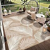 Pauwer Waterproof Outdoor Rug 5x8, Plastic Straw Patio Rug, Leaf Brown