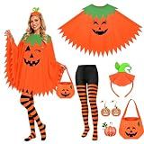 6PCS Pumpkin Costume Set, Double-Sided Poncho for Halloween Cosplay Party