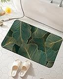 Palm Leaves Bath Mat, Gold Line Bathroom Rugs, Absorbent Bath Rug Floor Rug Carpet for Bathroom Bathtub Bedroom Living Room, 17 x 29.5 Inches
