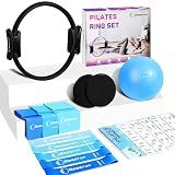 Goocrun Pilates Ring Set Exercise Equipment, with Exercise Resistance Bands Set, Pilates Ball, Sliding Disks. Portable Home Gym - with Fitness Guide Poster (Black)