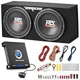 MTX 12-Inch Dual Subwoofer with Amp & Wiring Kit - Car Sound System Bundle with 1200W Peak Loaded Enclosure, Planet Audio Peak 1500W Monoblock Amplifier, and Soundstorm 8 Gauge Wiring Set