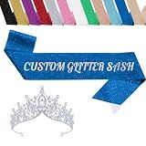 Macchiole Custom Sash Personalized with Your Text & Icons - Graduation Birthday Party Pageant Bachelorette Wedding Bride to Be Sash (Glitter Sash)