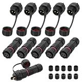 AOHUA M12 2-Pin Waterproof Connector IP68 Industrial/Aviation Connector (300V/5A) Female Socket & Front Male Panel Mount for Outdoor Electrical Cables Ø3.5-7.5mm, UL TUV Listed (6 Pairs)