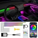 Acrylic Interior Car LED Lights with Remote and Wireless APP 6 in 1,Ambient Lighting Kits Fiber Optic Strip LEDs,16 Million Colors Music&DIY Function