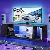 Bestier 57" LED TV Stand for 55/60/65 Inch TVs - Gaming Entertainment Center with RGB Lights, Adjustable Glass Shelves & Cabinet for PS5/Xbox, Modern Black TV Console for Living Room