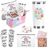 Dog Mom Dog Lover Gifts for Women, 20oz Wine Tumbler Set with Makeup Bag & Natural Stone Paw Bracelets & Socks for Women - Perfect for Birthdays, Mothers Day & Christmas
