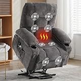 Power Lift Recliner Chair for Elderly with Lumbar Heat and Vibration Massage, Electric Lift Recliner Chair with Remote Control and USB Port,4 Storage Pockets & 2 Cup Holders for Living Room - Grey