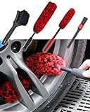 oesee Professional 4 Pack Long Handle Wheel Brush Kit for Cleaning Wheel and Tire- 2X Soft Wheel Cleaning Brush, Detailing Brush and Stiff Tire Brush, Bendable& Durable Wheel Rim Cleaner Brush Set