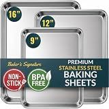 Stainless Steel Cookie Sheet Set of 3, 9/12/16" Baking Sheet Pans