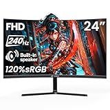CRUA 24” 240Hz Gaming Monitor, Curved FHD 1920 x 1080P, Built-in Speakers, Support 120% sRGB, AMD FreeSync, Low Motion Blur, Wall Mount Installs Compatible, for Office and Games(HDMI 2.0&DP 1.4)–Black