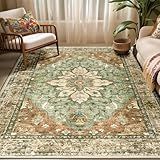 RELEANY Area Rugs 5'x7' Washable Non-Slip, Floral Vintage Distress Print Pattern Medallion Carpet for Living Room Bedroom Dining Room, Brick Red Rust Neutral Brown Burnt Orange Green