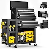 8-Drawer Rolling Tool Chest with Wheels, Exclusive 3-In-1 Tool Box Combo with Removable 2-Tire Utility Cart, Large Storage Cabinet, Portable 8-Draw Tool Box for Garage Workshop - 35”W x 13”D x 43”H