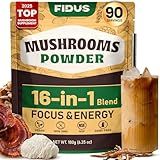 Fidus 16 Mushroom Supplement Powder with 1,730mg per Serving, 90 Day Servings Mushroom Coffee Alternative for Immunity, Focus & Energy with Ashwagandha, Lion's Mane, Reishi, 100% Fruiting Bodies