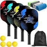 AOPOUL Pickleball Paddles Set of 4, Wood Pickleball Set with Comfort Grip | 4 Cooling Towels, 4 Pickleball Balls & Carry Bag. Cushion Grip Wood Paddle Set for Men, Women, Beginners & Family