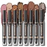 LANGMANNI 8Colors Dual-Ended Cream Eyeshadow Stick Set – Silky Smooth, Waterproof & Transfer-Proof, Built-in Blender Brush, All-Day Matte & Shimmer Wear Eye Makeup(#B)