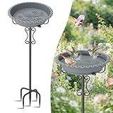 Ouinis 40In Bird Bath for Outside, Freestanding Birdbath with Removable Easy Clean Bowl & Stable 5-Prong Metal Base, Decorative Bird Bath for Garden Patio Yard Lawn (Gray)