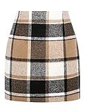 Plaid Skirts for Women Fall Winter High Waisted Knee Length Wool Tweed Tartan Flannel Corduroy Mini Pencil Skirt, Brown New, S