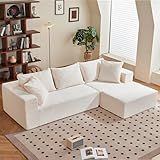 Modular Sectional Sofa, 108" L-Shaped Boneless Couch with Deep Seat, Corduroy Cloud Couch for Living Room, Bedroom, No Assembly Required, Ship in a Box, Beige