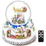 Musical Rotating Santa Claus Flying Over Village,Automatic Snowfall,Train, Christmas Snow Globe Music Box Gifts, for Women Wife Mom Girlfriend Daughter, Xmas Present,Plays 48 Classic Christmas Carols