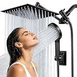 Shower Head, 8 inch Multifunction High Pressure Rain Shower Head with Handheld Spray Combo with 11'' Angle Adjustable Extension Arm/Flow Regulator/Shower System Matte Black