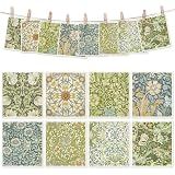 8 Packs William Morris Swedish Dishcloths, Blue Green Floral, 7 x 8 Inch