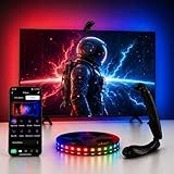 QTU TV LED Backlight with Sensor, LED Sync Lights for TV 55-65 Inch, Smart Camera Sync to Screen, Ambient RGB Strip Lights for Gaming & Home Theater, App Control (14.7ft)