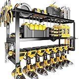 Hipidian Heavy Duty Power Tool Organizer Wall Mount - 300lb Capacity 3-Tier Storage Rack with 7 Drill Holders for Garage Workshop Tools