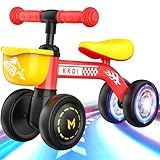 Baby Balance Bike Ride on Toys for 1 2 Year Old, Toddler Bike, First Birthday Gifts for 1 2 Year Old Boys Girls, Colorful Lighting Silent Wheels, No Pedal, Safe Baby First Bike (Racing-Red)