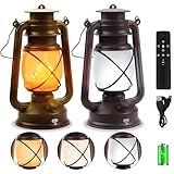 Wondrastical 2 Pack Bronze Vintage 4 Modes Light LED Lanterns，Rechargeable Dancing Flame Lanterns Decorative Outdoor&Indoor, Remote Control Waterproof Hanging Lights for Camping,Patio Garden Pathway