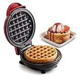 Elite Gourmet EWM015R Electric Nonstick 4.5" Cooking Surface Mini Waffle Maker, Belgian Waffles, Compact Design, Hash Browns, Keto, Snacks, Sandwich, Eggs, Easy to Clean, Red