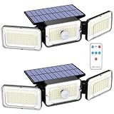 Solar Lights Outdoor Waterproof, Motion Sensor & Flood Outdoor Lights with Remote Control, 4 Adjustable Modes, 3000LM & 218 LED, High-Energy-Density Solar Panel-Monocrystalline Technology, 2 Pack