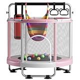 ZCMHAXJ 55" Trampoline for Kids with Enclosure, 440lbs Capacity Indoor & Outdoor Toddler Trampoline with Adjustable Gymnastics Bar & Toys, Gifts for Boys & Girls