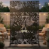 Metal Privacy Screen Outdoor – 72in Decorative Laser Cut Steel Garden Divider Panel with Tropical Leaf Design, Weatherproof Freestanding Modern Privacy Fence for Patio, Deck, Backyard & Balcony
