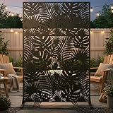 Metal Privacy Screen Outdoor – 72in Decorative Laser Cut Steel Garden Divider Panel with Tropical Leaf Design, Weatherproof Freestanding Modern Privacy Fence for Patio, Deck, Backyard & Balcony