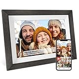 Frameo 10.1 inch Digital Picture Frame WiFi Smart Digital Photo Frame Wood IPS HD 1280 * 800 1080P Touch Screen Auto-Rotate Easy Setup to use Free Share Photos and Videos Gift for mon Father Women
