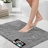 GORILLA GRIP Bath Rug Mat, Thick Soft Absorbent Chenille, Quick Dry Microfiber Mats, Rubber Backing Machine Washable Shower Floor Rugs, Bathmat Runner, Bathroom Home Decor Accessories, 24x17, Grey