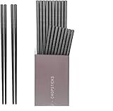HIWARE 10 Pairs Fiberglass Chopsticks - Reusable Chopsticks Dishwasher Safe, 9 1/2 Inches - Black