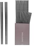 HIWARE 10 Pairs Fiberglass Chopsticks - Reusable Chopsticks Dishwasher Safe, 9 1/2 Inches - Black