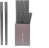 HIWARE 10 Pairs Fiberglass Chopsticks - Reusable Chopsticks Dishwasher Safe, 9 1/2 Inches - Black