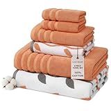 Modern Threads Organic Vines 6-Piece 100% Cotton Towel Set – Yarn Dyed Jacquard & Solid – Includes 2 Bath Towels, 2 Hand Towels, 2 Washcloths – Absorbent, Quick Dry, Soft & Durable – Orange