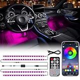 Xprite RGB LED Car Interior Bluetooth USB Light Strip, w/Wireless Remote and APP Control,4 PCS Under Dash Footwell Ambient Lights Kits, DIY Music Mode Universal for Vehicle Internal, SUV, Trucks