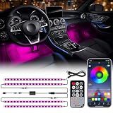 Xprite RGB LED Car Interior Bluetooth USB Light Strip, w/Wireless Remote and APP Control,4 PCS Under Dash Footwell Ambient Lights Kits, DIY Music Mode Universal for Vehicle Internal, SUV, Trucks