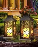 Otdair Solar Lanterns Outdoor Waterproof, 2 Pack 14" Solar Lantern with Glass Retro LED Flickering Flameless Candle,Lanterns Decorative Outdoor for Gift, Yard, Garden, Patio, Balcony,Porch, Party