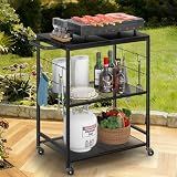 DAOUTIME Grill Cart for Outside, 3-Tier BBQ Food Prep Rolling Table Cart, with 23.62" Lx 15.75" W Rust-Resistant Tabletop, Outdoor Pizza Oven Table Ideal for Patio Backyard Kitchen Tools Room